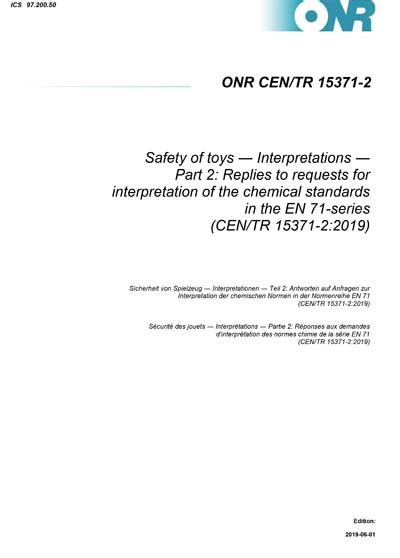 ONR CEN TR 15371 2 2019 Safety Of Toys Interpretations Part 2