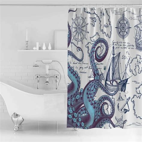 Shower Curtain For Bathroom, Pirate Ship Maps Navigation Charts Octopus Ten - Walmart.com