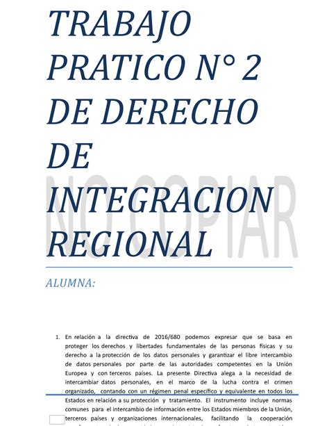 Tp D Integ Reg Solo Como Guia Derecho De Integraci N Regional