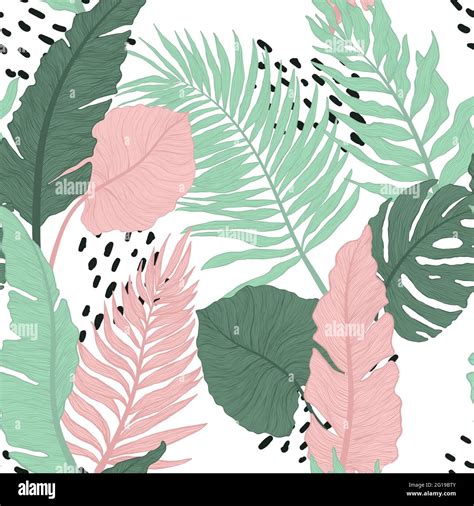 Hand Drawn Decorative Vector Seamless Pattern With Tropical Leaves