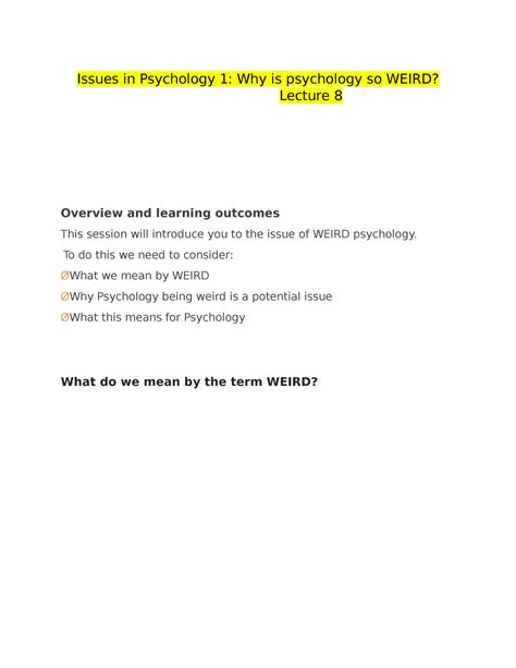 Issues in Psychology 1: Why is psychology so WEIRD? - To do this we ...