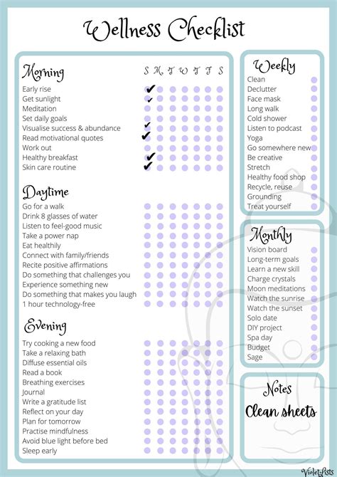 Wellness Checklist Digital Self Care List Daily Wellness Holistic Care