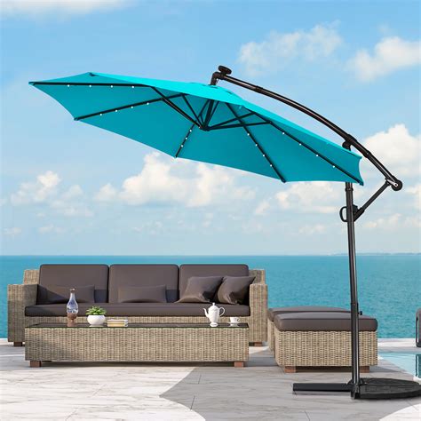 Costway Ft Led Patio Offset Umbrella Solar Powered Rotation