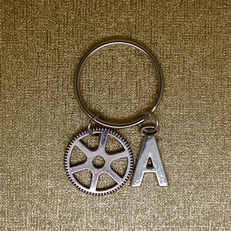 Gear Wheel Keychain Initial Keychain Silver Cogwheel Etsy Ts For