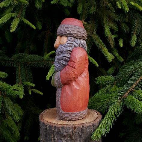 Wood Carving Wooden Santa Carving With Gold and Light Brown - Etsy