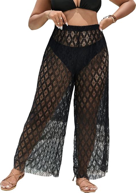 Verdusa Women S Plus Size See Through Beach Cover Up Loose Pants