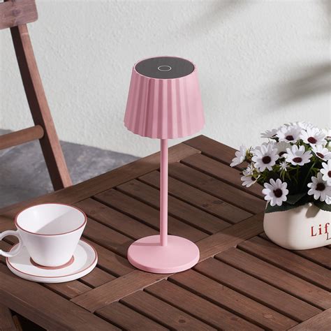 Lindby Led Akku Tischleuchte Esali Pink Rillen Alu Cm