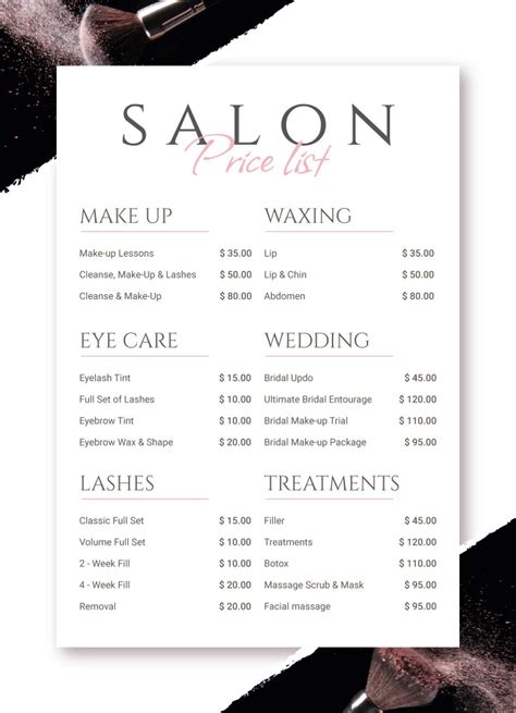 Hair Salon Price List Free Google Docs Template