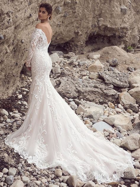 Off The Shoulder Long Sleeve Lace Fit And Flare Wedding Dress