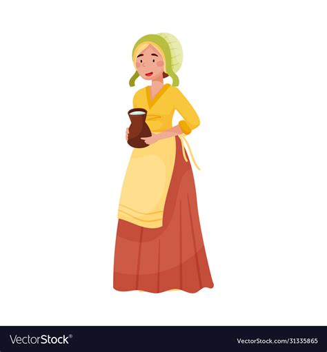 Young Medieval Female Peasant Carrying Jar Milk Vector Image