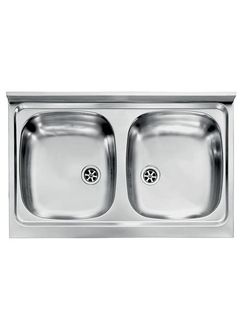 Lavello Appoggio Inox 2 Vasche Cm 80x50 Con Sifone E Piletta MONDIAL