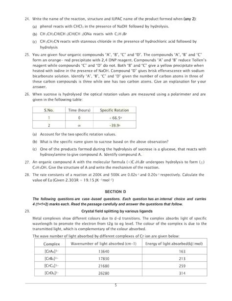 Cbse Class 12 Chemistry Sample Paper For Board Exam 2024 With Solutions