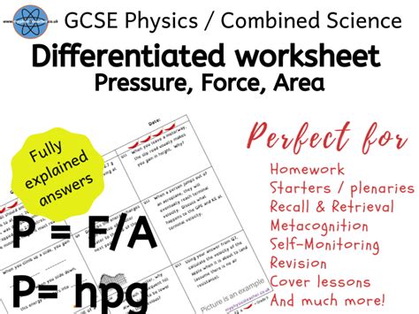 Pressure Force Area Height Density Equation GCSE Physics Combined