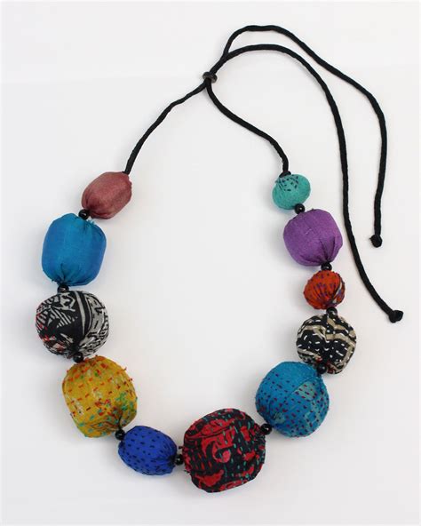 Silk Kantha Convertible Necklace By Mieko Mintz Soft Fabric Beads Are