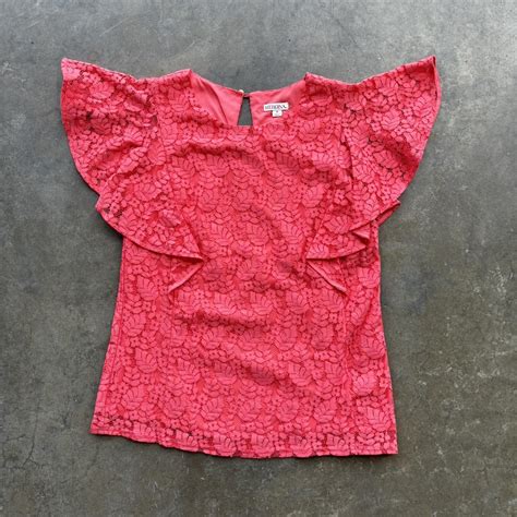 Nwt Merona Womans Medium Red With Lace Blouse With Depop