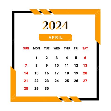 Calendrier Du Mois Davril 2024 Avec Un Style Unique Jaune Et Noir