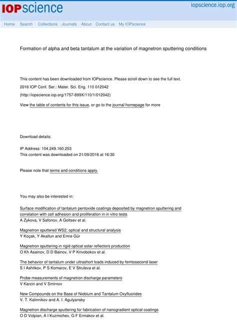 Pdf Formation Of Alpha And Beta Tantalum At The Variation Of