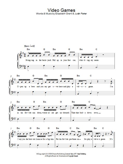 Video Games By Lana Del Rey Sheet Music For Easy Piano At Sheet Music