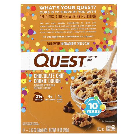 Quest Nutrition Protein Bar Chocolate Chip Cookie Dough 12 Bars 2