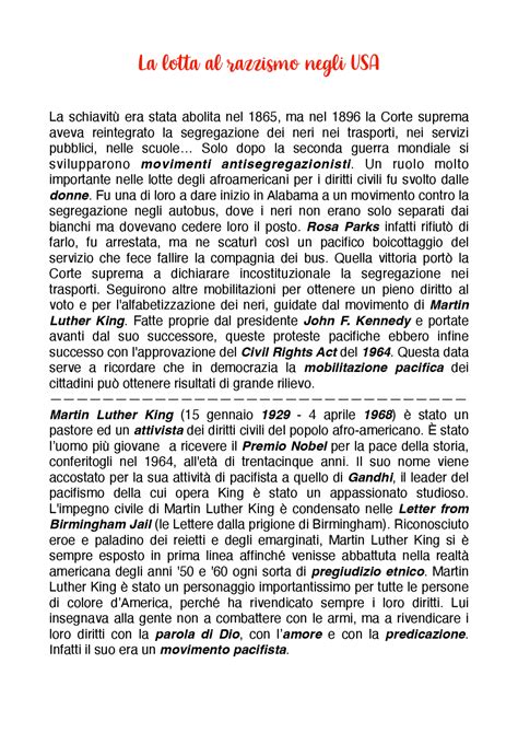 La Lotta Al Razzismo Negli Usa Martin Luther King Appunti Di