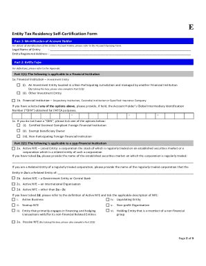 Fillable Online Entity Tax Residency Self Certification Form Pdf Fax