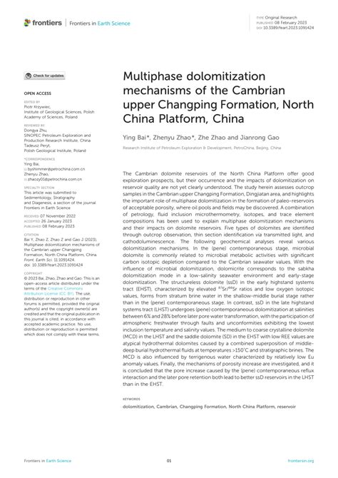 Pdf Multiphase Dolomitization Mechanisms Of The Cambrian Upper