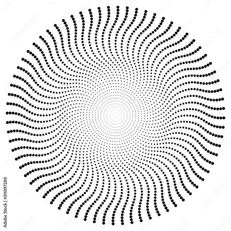 Round shape, circle design element, spiral halftone dots pattern ...