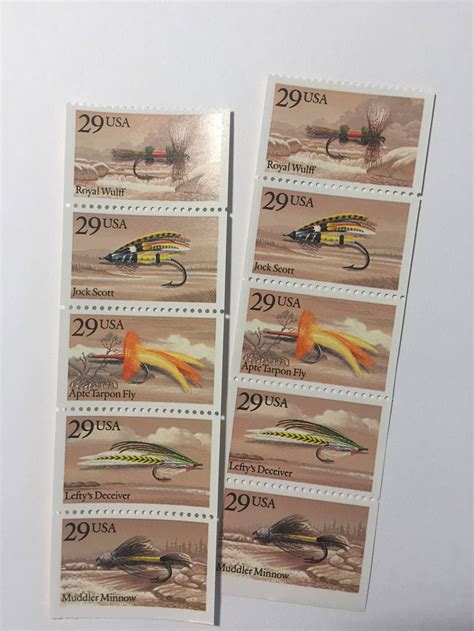 10 Fishing Flies 29c Us Postage Stamps Vintage 1991 Etsy