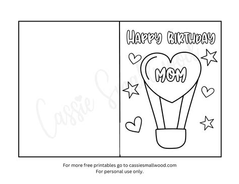 Hot Air Balloon Happy Birthday Mom Card Coloring Page Cassie Smallwood