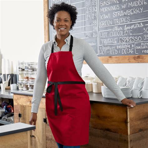 Choice Red Poly Cotton Adjustable Bib Apron With 2 Pockets And Black