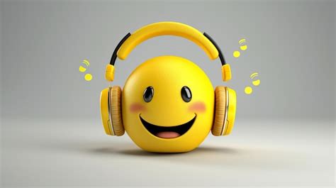 O Emoji Smiley Listen Music Apresenta Um Rosto Amarelo Olhos Usando