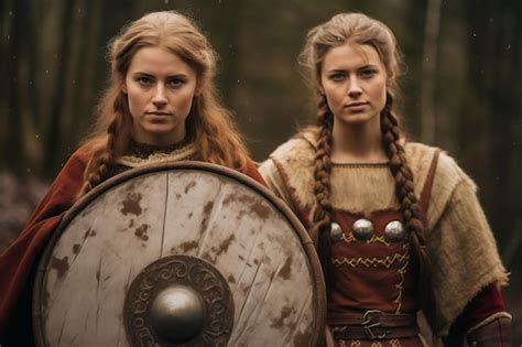 Premium Photo Viking Women Wearing Traditional Norse Clothing With A