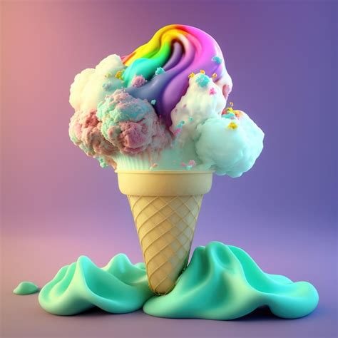 Premium Ai Image Colorful Ice Cream Cone Generative Ai