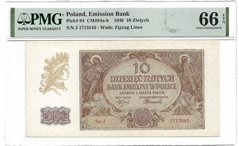 10 złotych 1940 r Seria J Grading PMG 66 EPQ 13416220690