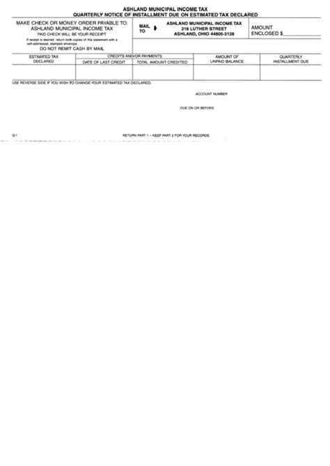 Quarterly Notice Of Installment Due On Estimated Tax Declared Ashland Municipal Income Tax