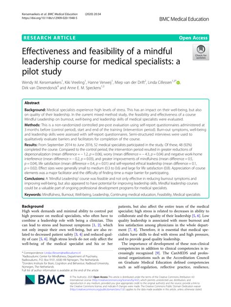 PDF Effectiveness And Feasibility Of A Mindful Leadership Course For