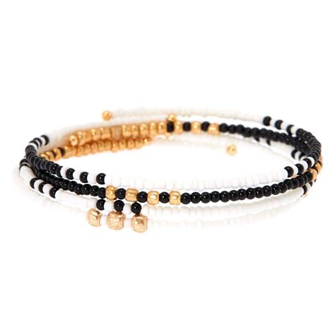 4 Pack Black And White Beaded Statement Bracelets Statement Bracelet