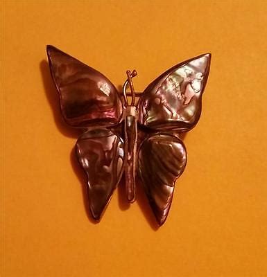 Vintage 1950 60s Alpaca Mexico Natural Abalone Inlay Silver Butterfly