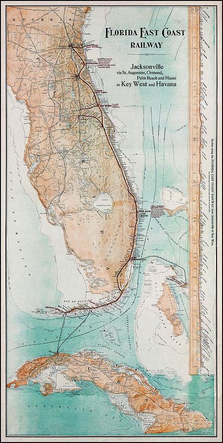 Florida East Coast Railway Vintage Map 1911 Photograph by Carol Japp ...