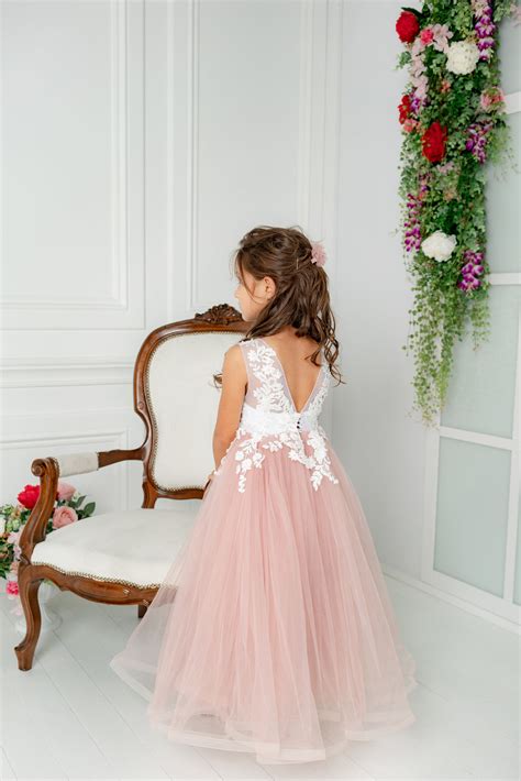 Dusty Rose Flower Girl Dress Lace And Tulle Flower Girl Etsy