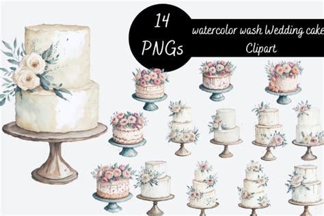 Watercolor Wash Wedding Cakes Clipart Gráfico Por Kiwi And Poppy