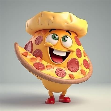 Un Personaje De Dibujos Animados Con Una Pizza En La Cabeza Sostiene