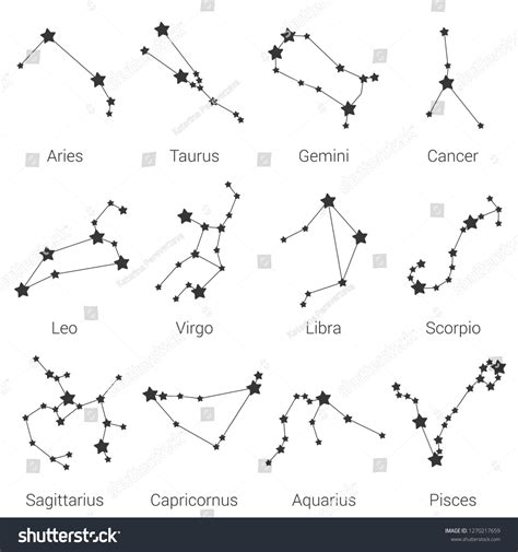 12 Zodiac Signs Constellations Isolated Set Stock Illustration ...