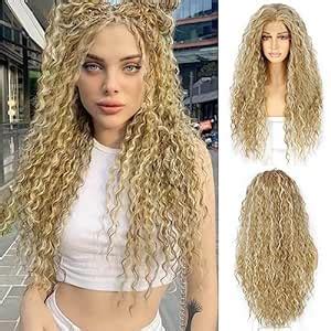 Amazon SAPPHIREWIGS Curly Lace Front Wigs Highlight Blonde Long