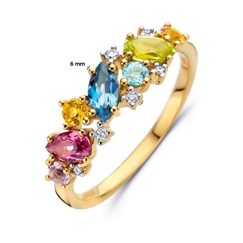 Geelgouden Ring Multicolor Diamant En Edelstenen Home Collectie