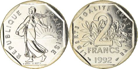 Frankreich 2 Francs 1992 Münze Semeuse Frappe médaille STGL Nickel