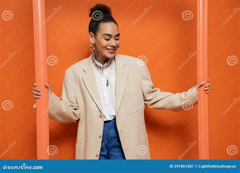 Smiling Happy Fashion Model In Classy Stock Image Image Of Standing