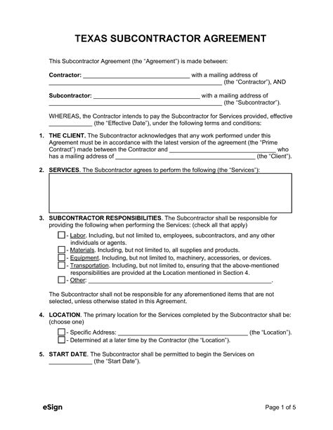 Free Texas Subcontractor Agreement PDF Word