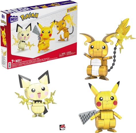 MEGA Pokémon Action Figures Toy Building Set, 4 Inch Pikachu, Raichu ...