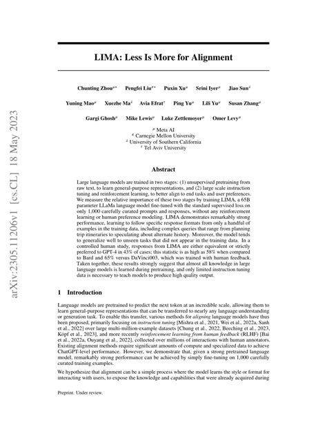 PDF LIMA Less Is More For Alignment